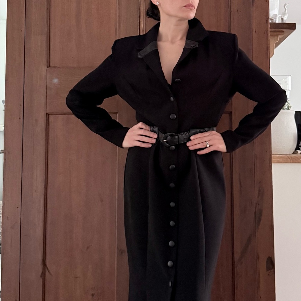 Julian Taylor Black Tailored Button-Front Coat Dress